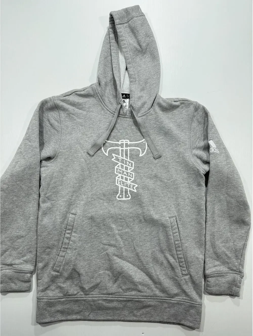 Adidas Tin Man Elite Hoodie Mens Medium Gray Pullover Fleece Sweatshirt